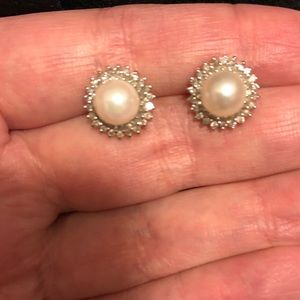 Pearl and Diamond Stud Earrings
